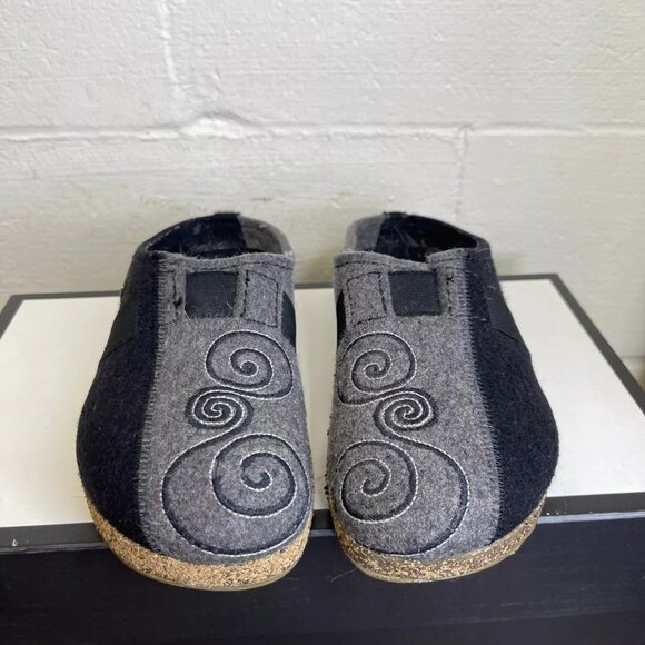 Haflinger MAGIC Swirl Grey Black Wool Clogs Slippers Slip On Women's 37 EU/6 US - Picture 1 of 12